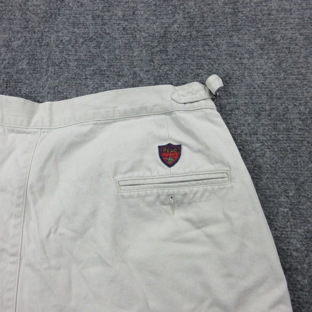 Vintage Polo Ralph Lauren Shorts Mens 36‎ Beige Pleated Chino 9 Inseam USA